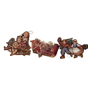 7x Vtg Christmas Cardboard Old World Santa Victorian Christmas Ornaments 83'/84'